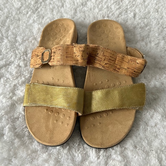 Vionic Camila Gold Cork Slide Sandals. - Picture 2 of 5